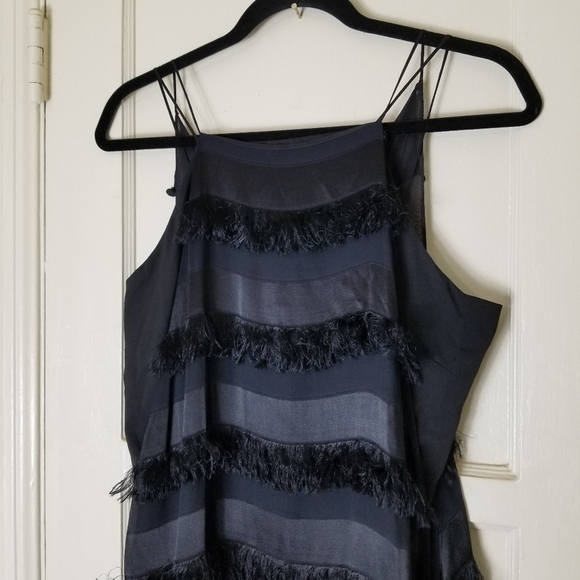 HUNTER BELL black overlay fuzzy stripe sleeveless spaghetti strap maxi dress - Picture 5 of 10